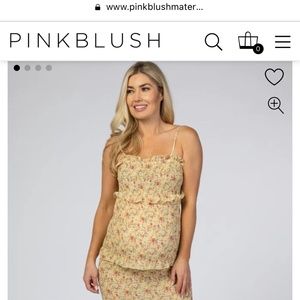 Yellow floral chiffon smocked fitted maternity midi dress